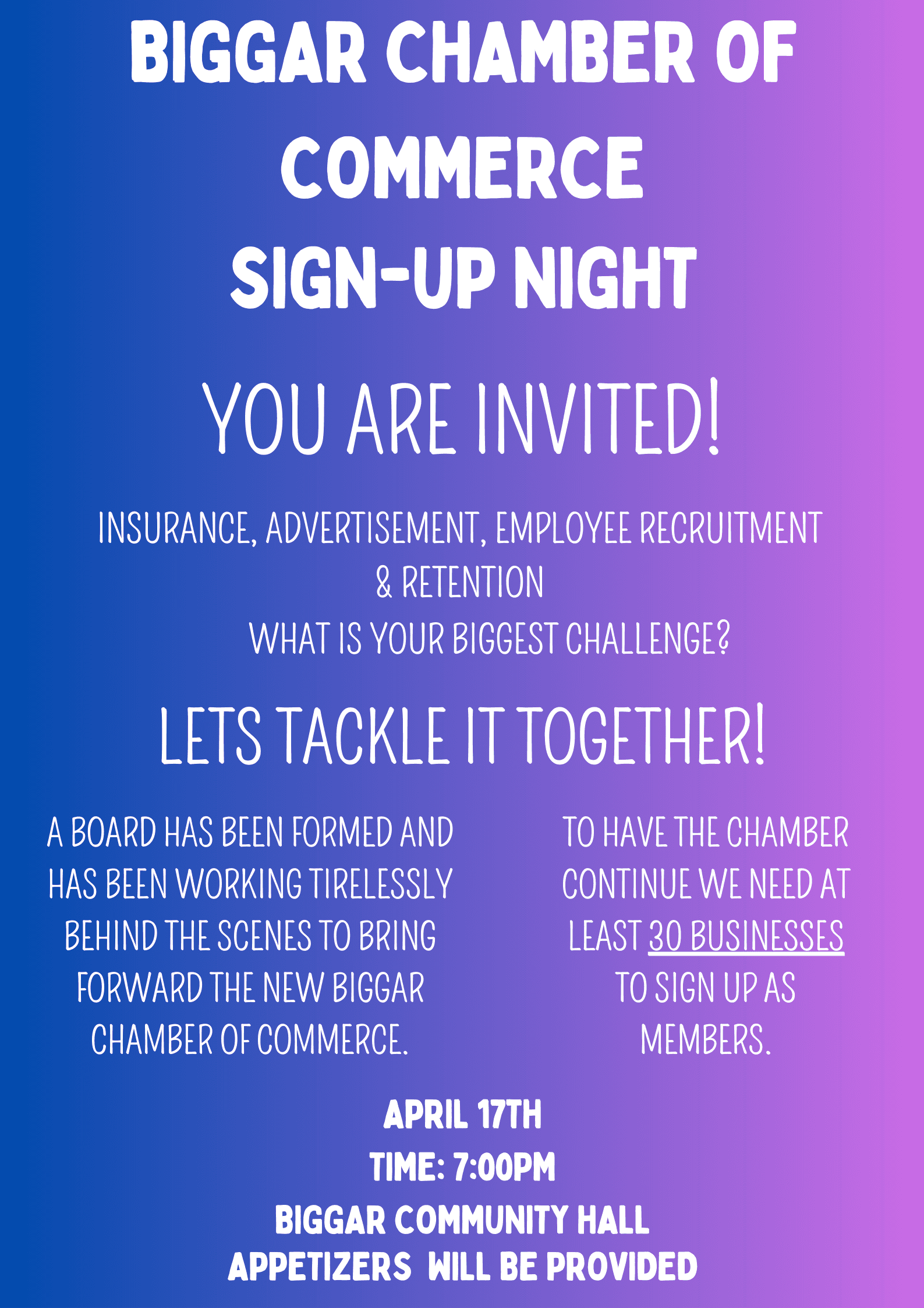 Chamber of Commerce Sign-up Night - Invitation