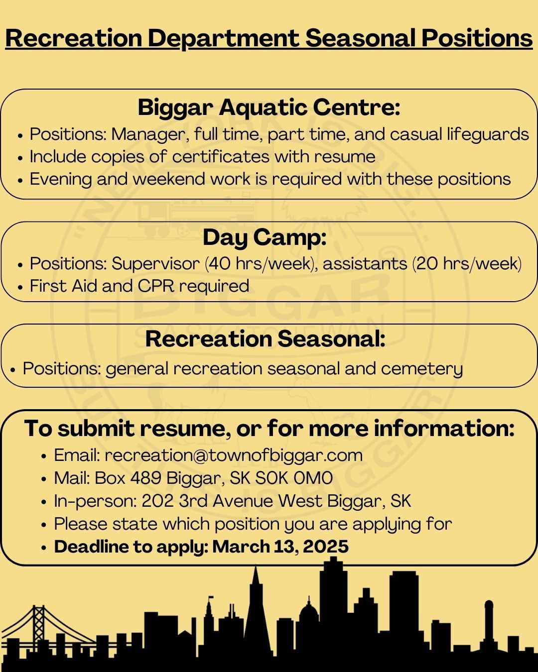 Advertisement Recreation Seasonal Staff 2025